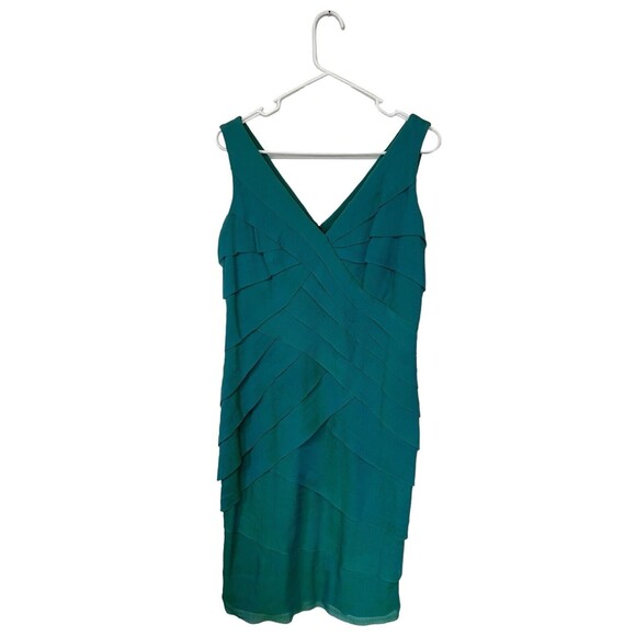 TADASHI SHOJI | Women's Green Ombre Tiered Ruffled Silk Chiffon Dress Size 10 - Picture 1 of 9
